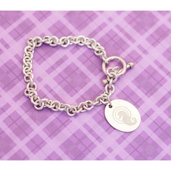 Vintage Oval Sea Horse Pendant Sterling Silver Bracelet 7 inch - V10 - Picture 1 of 3